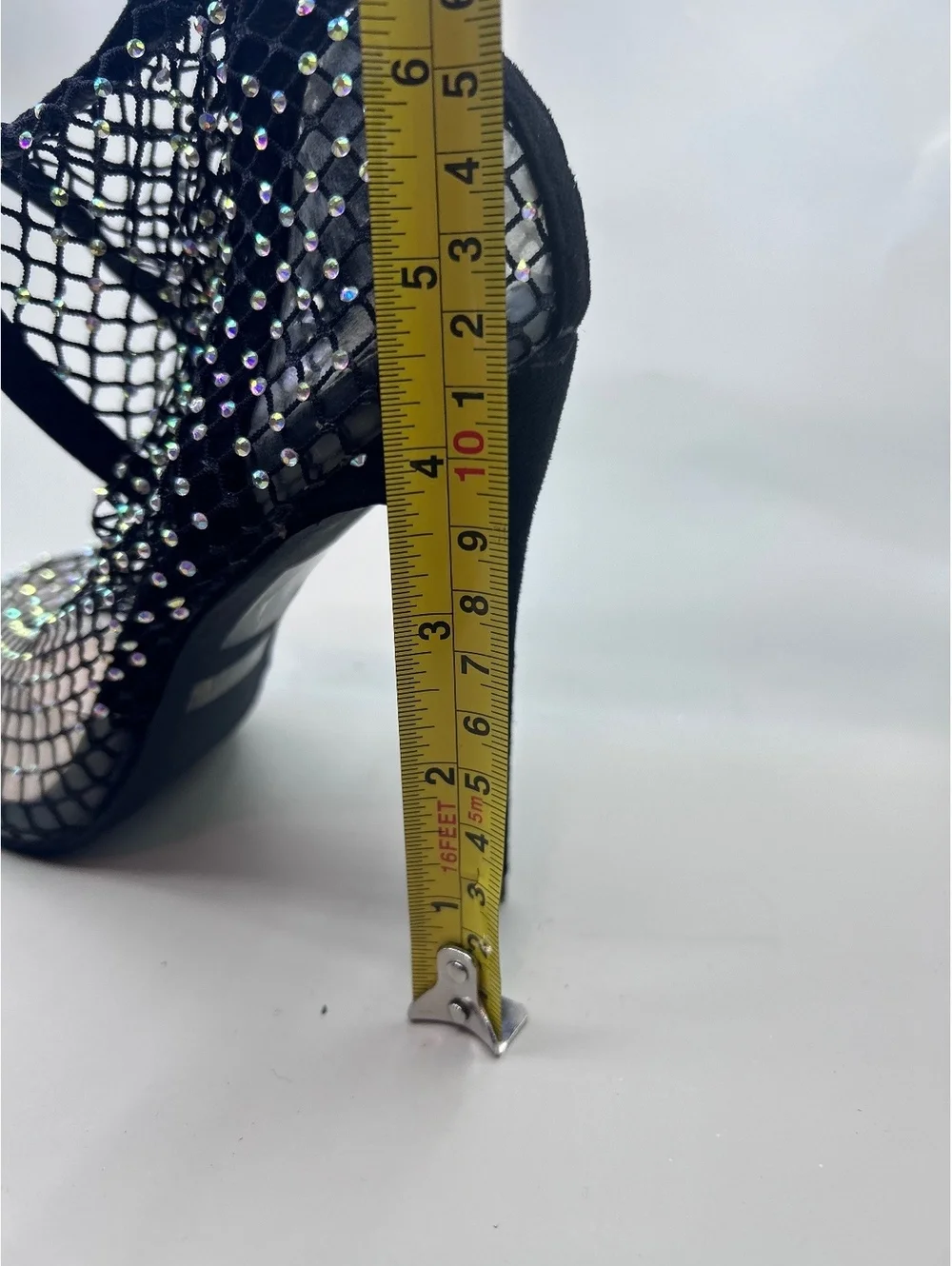 Black Rhinestone Mesh Ankle Boots Women's Size 8 Pointed Toe Stiletto Booties
